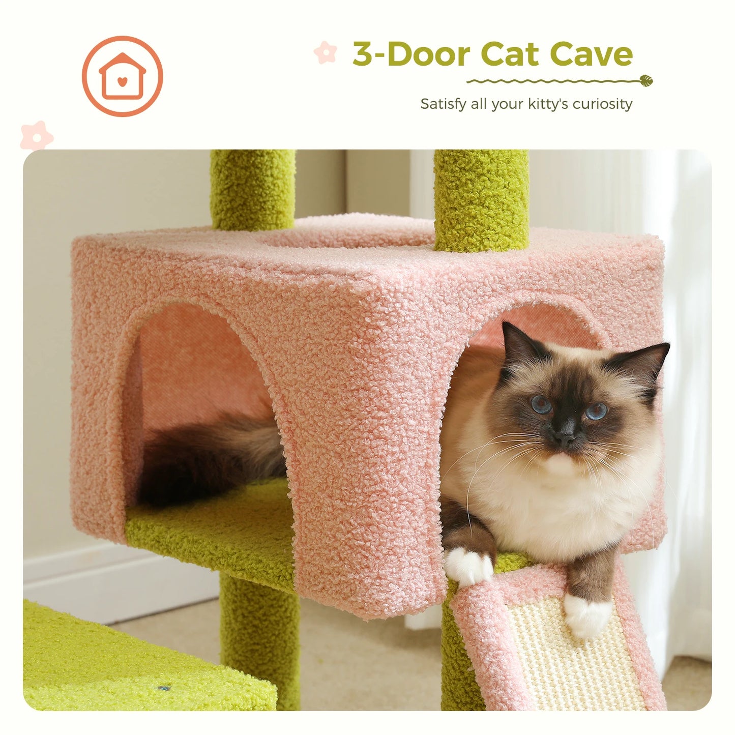 Cat Tree Tower with, Hammock, Ramp, Perch, Condo