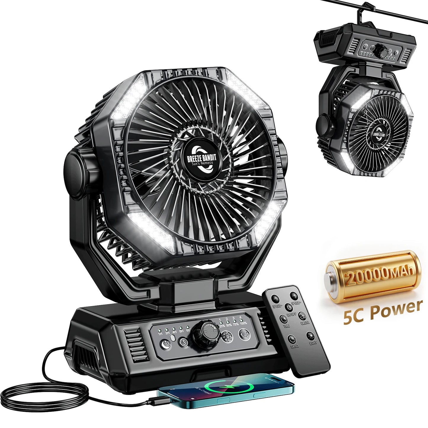 20000mAh Camping Fan with LED Lantern