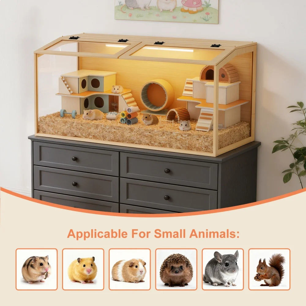 Large Wooden Hamster Cage Clear Tempered Glass