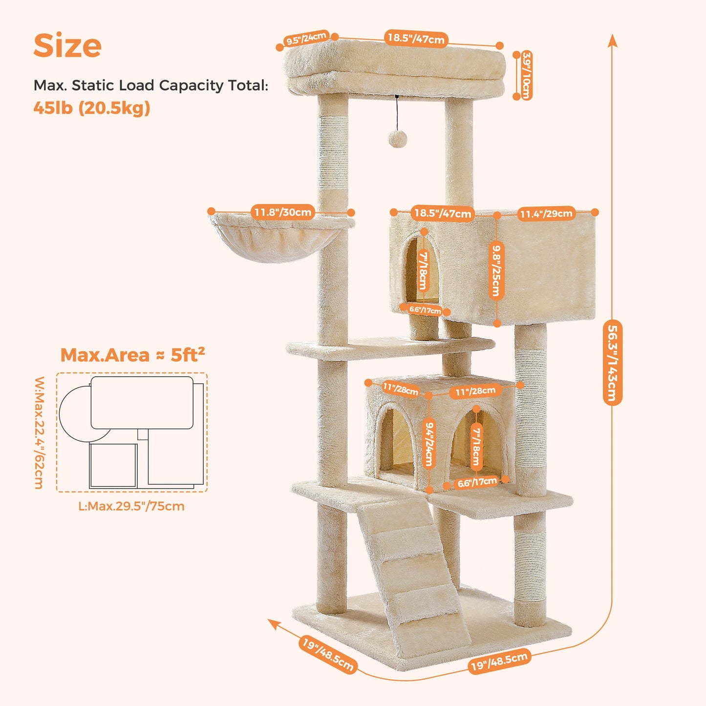 Cat Tree Tower with condo, House, Perch, Hammock,