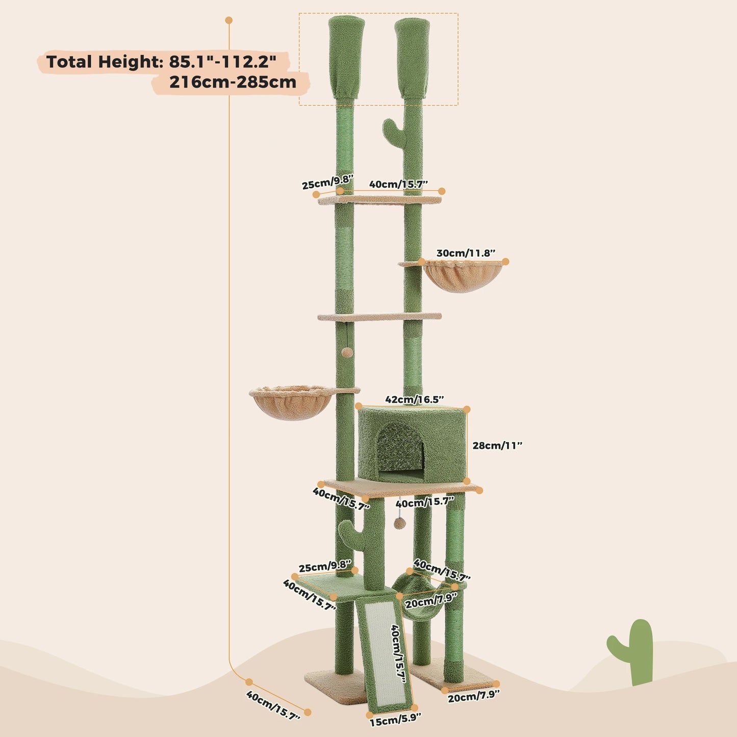 Cactus Cat Tree Floor to Ceiling Tower 7 Tiers