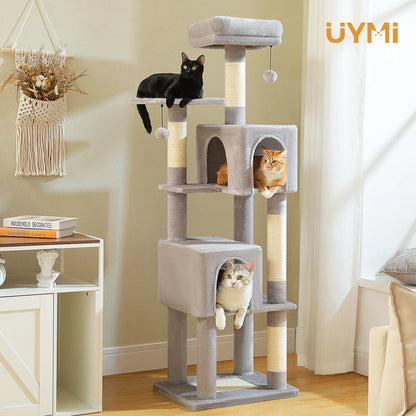 Cat Tree Tower with 2 Condos, Scratching Posts, Perch