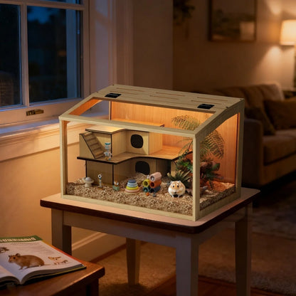 Large Wooden Hamster Cage Clear Tempered Glass