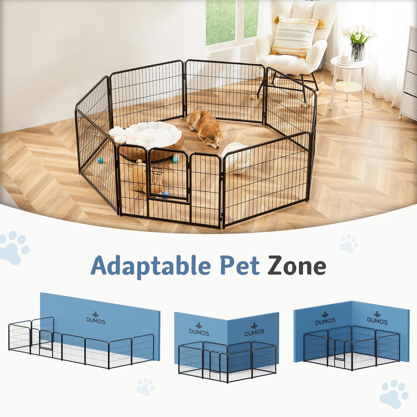 Metal 8 Panels Dog Playpen Fence 24 Inch to 32 Inch