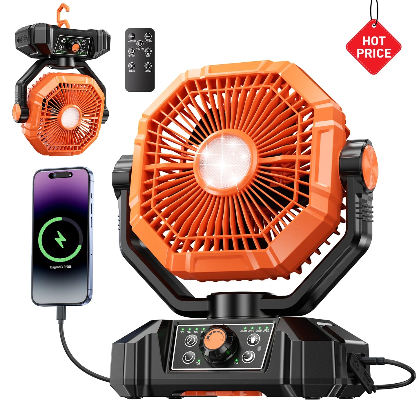 20000mAh Camping Fan with LED Lantern