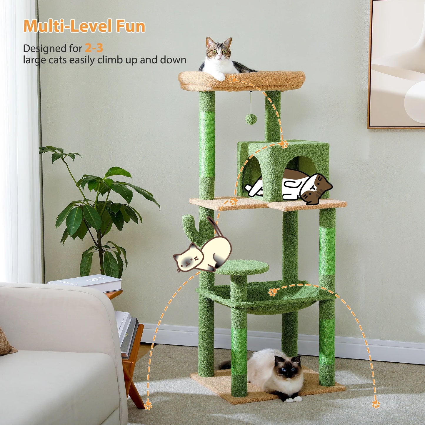 Cactus Cat Tree Tower w/ Metal Hammock