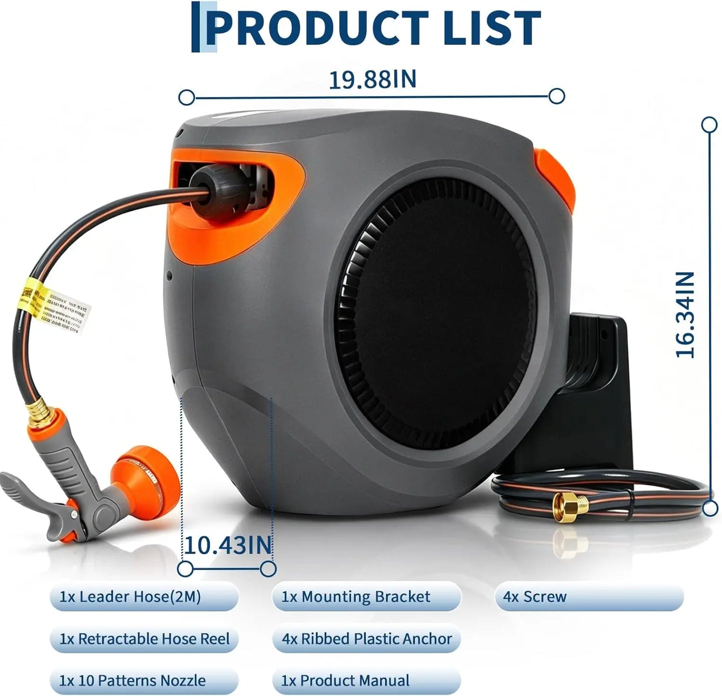 65FT/100FT Retractable Garden Hose Reel, 1/2"