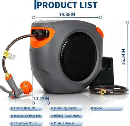 65FT/100FT Retractable Garden Hose Reel, 1/2"
