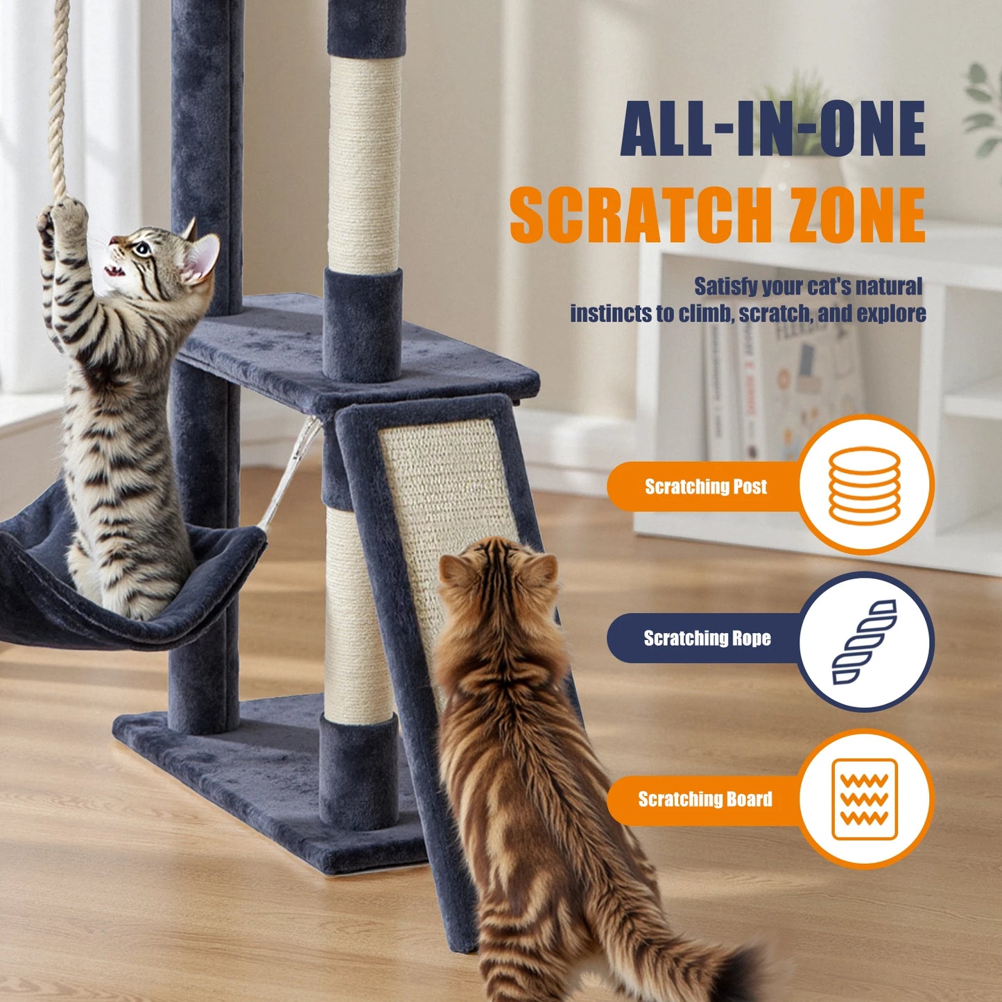 63In Cat Tree Tall Multi-Cat Climbing Tower for Pet