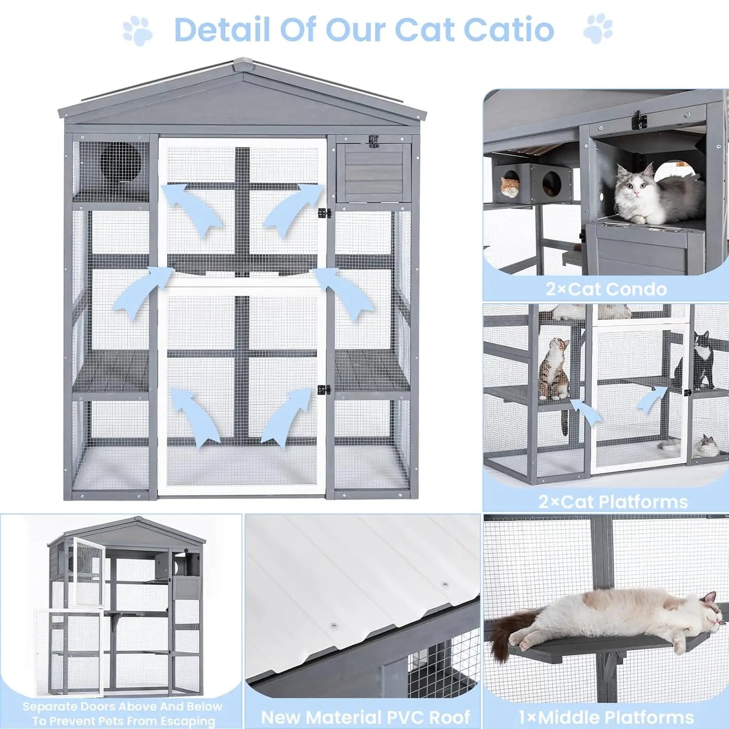 Outdoor Cat Enclosure 71in Height Large Front Door