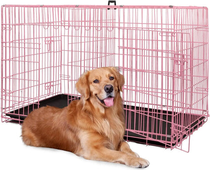 48" Black Foldable Metal Dog Kennel Double Doors