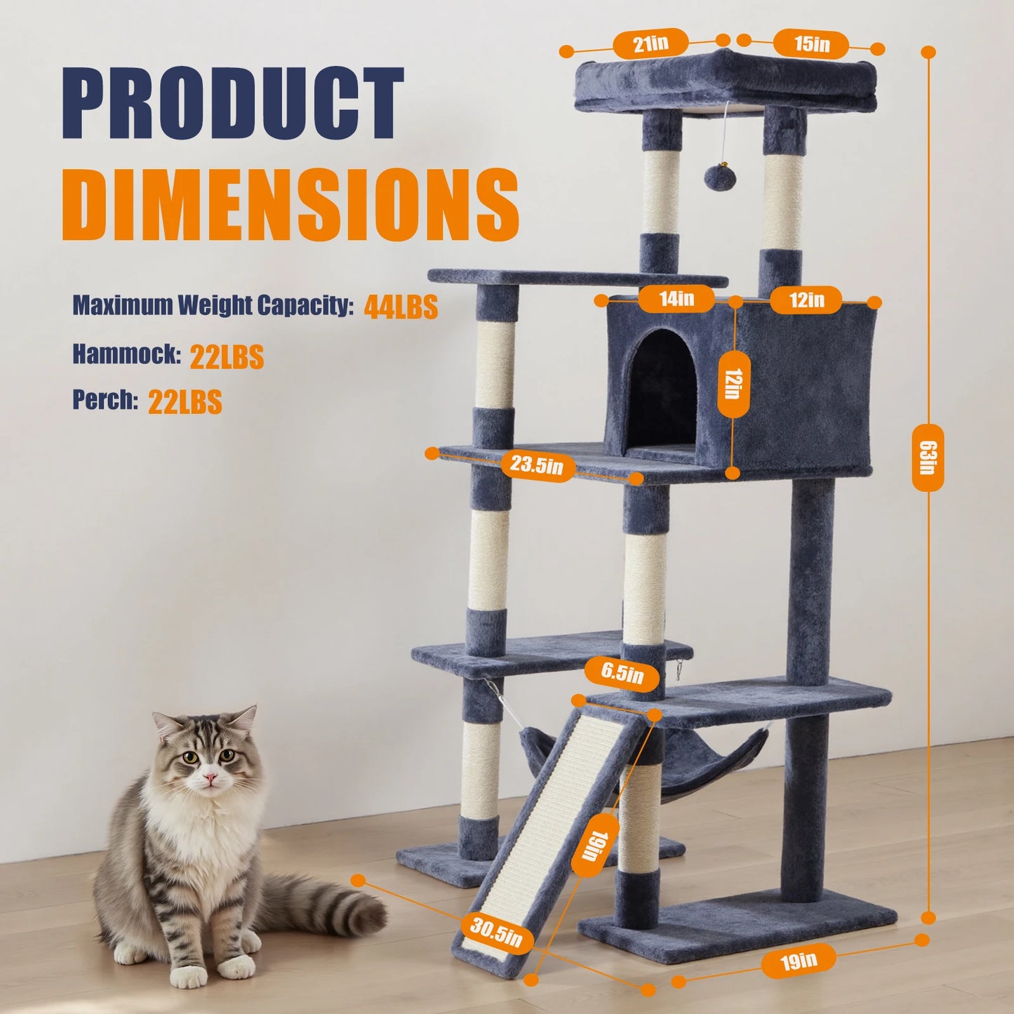63In Cat Tree Tall Multi-Cat Climbing Tower for Pet