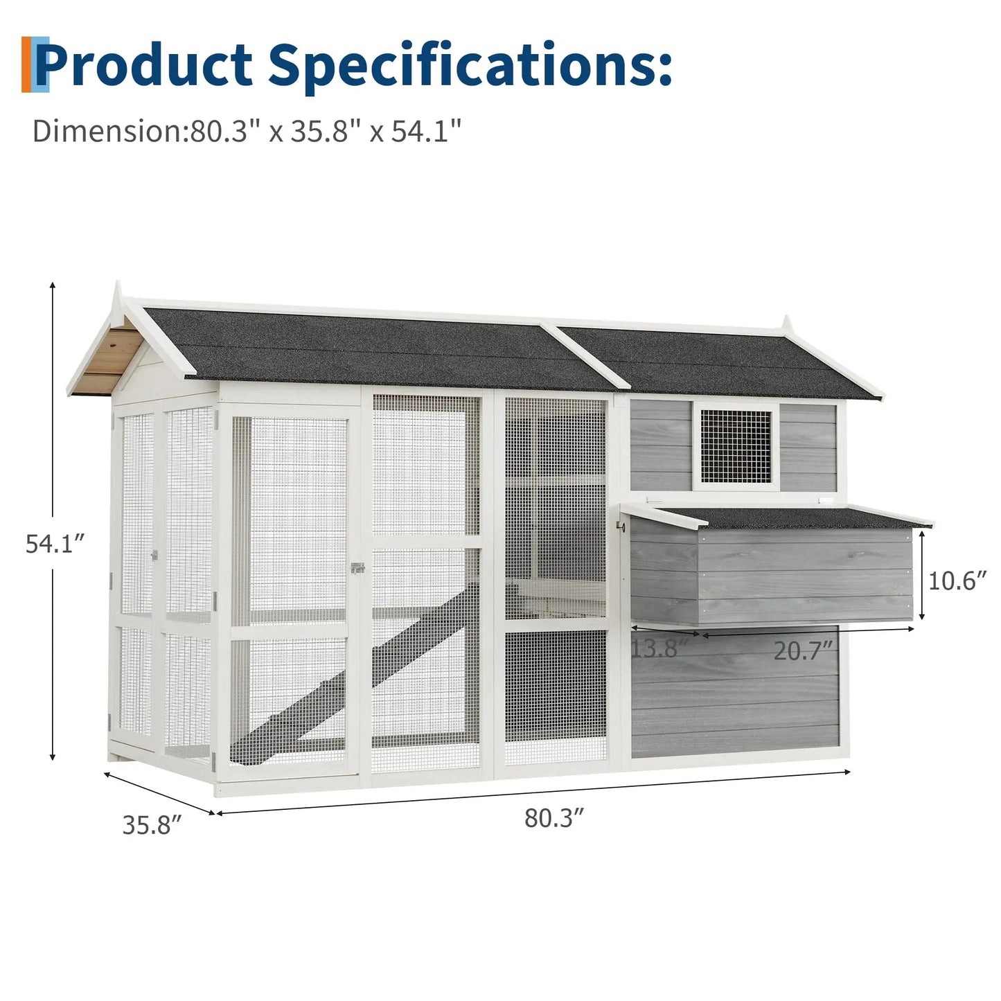 80" Large Wooden Chicken Coop Fir Wood Nesting Box
