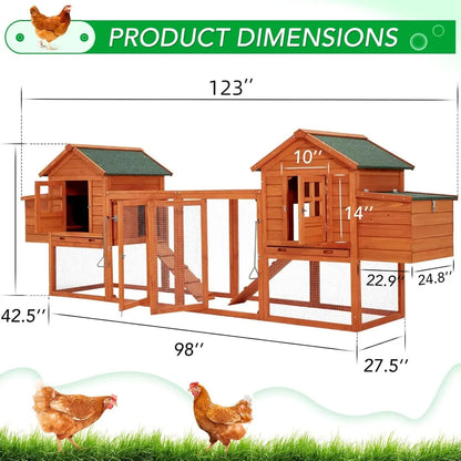 Chicken Coop for 10 Chickens with Run, Nesting Boxes,