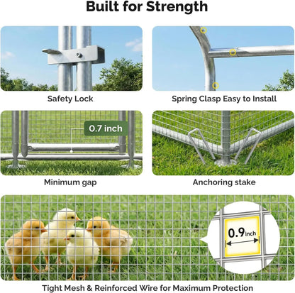 Large Metal Chicken Coop with Galvanized Hardware Cloth