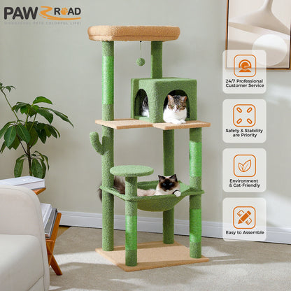 Cactus Cat Tree Tower w/ Metal Hammock