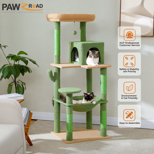 Cactus Cat Tree Tower w/ Metal Hammock