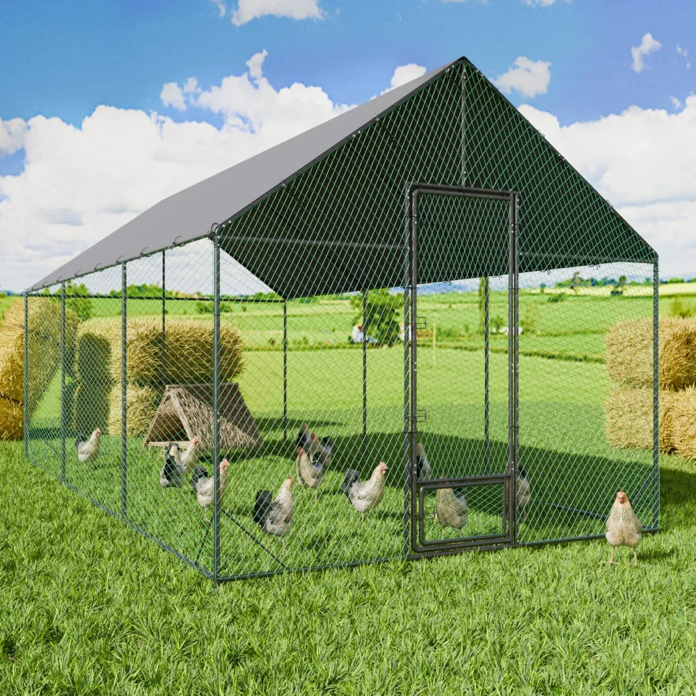 Heavy Duty XXL XL L Upgrade Chicken Coop Metal Chicken Run Walkin Poultry Habitat Cage with Nylon Netting Waterproof Cover