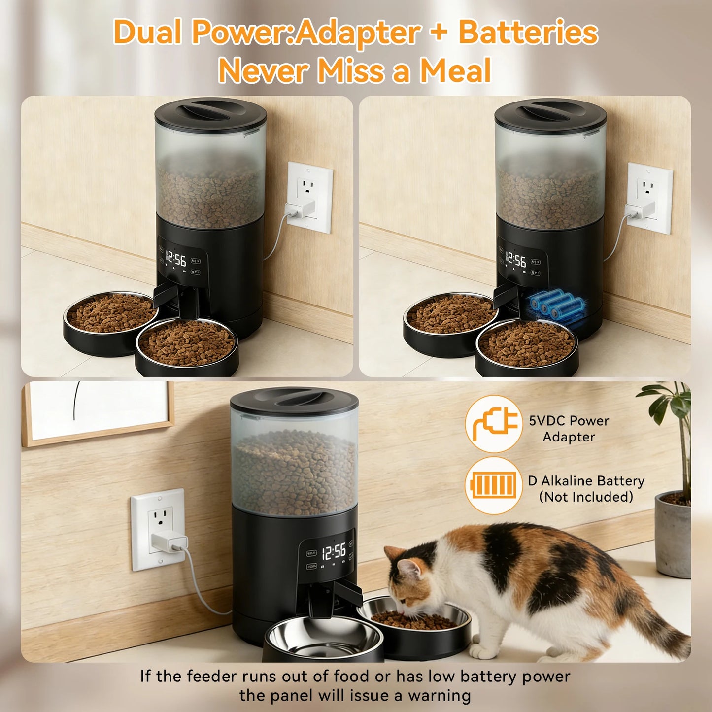 6L Automatic Cat/Dog Feeder with 2 Stainless Bowls