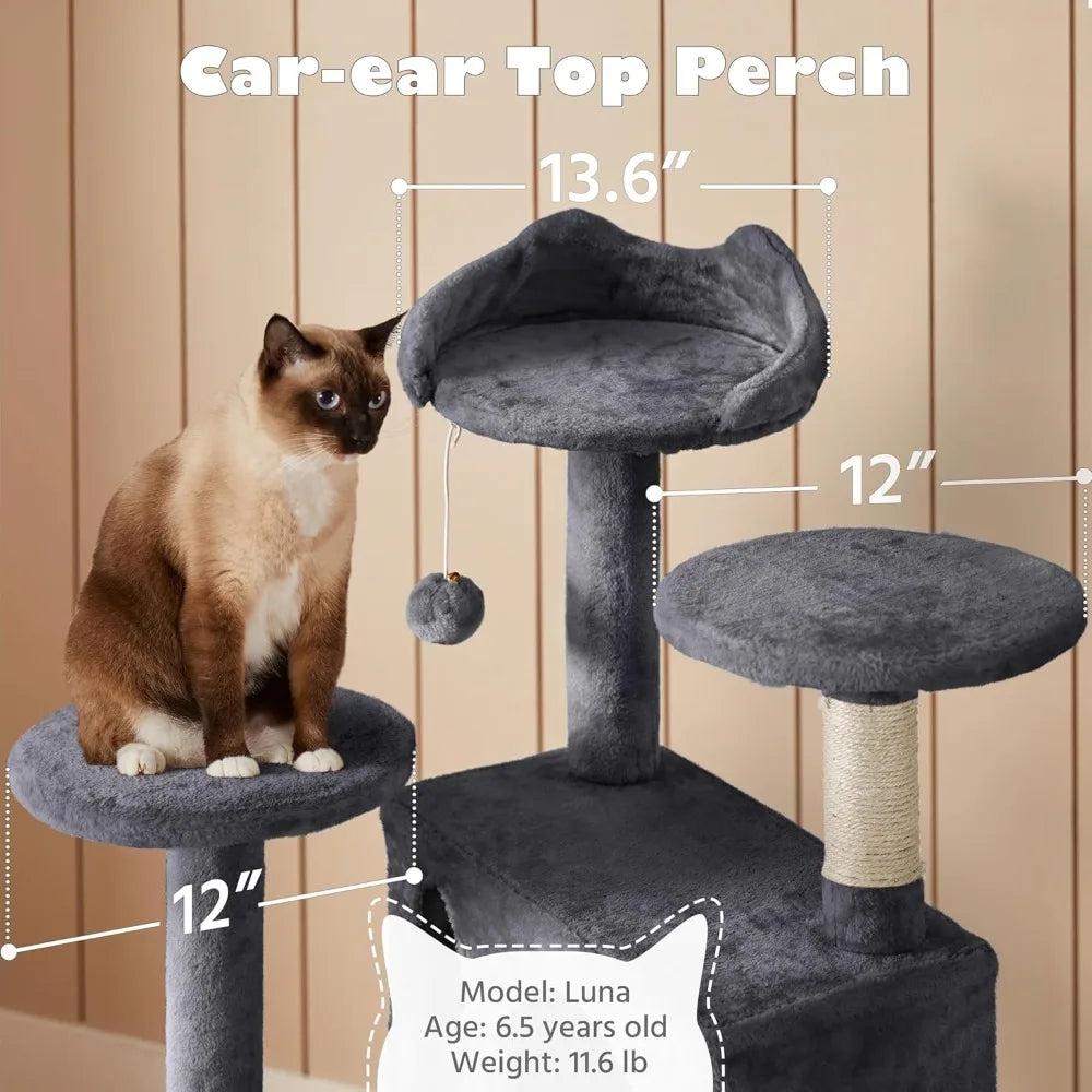 54in Cat Tree Tower with Kitten-Ear Perch