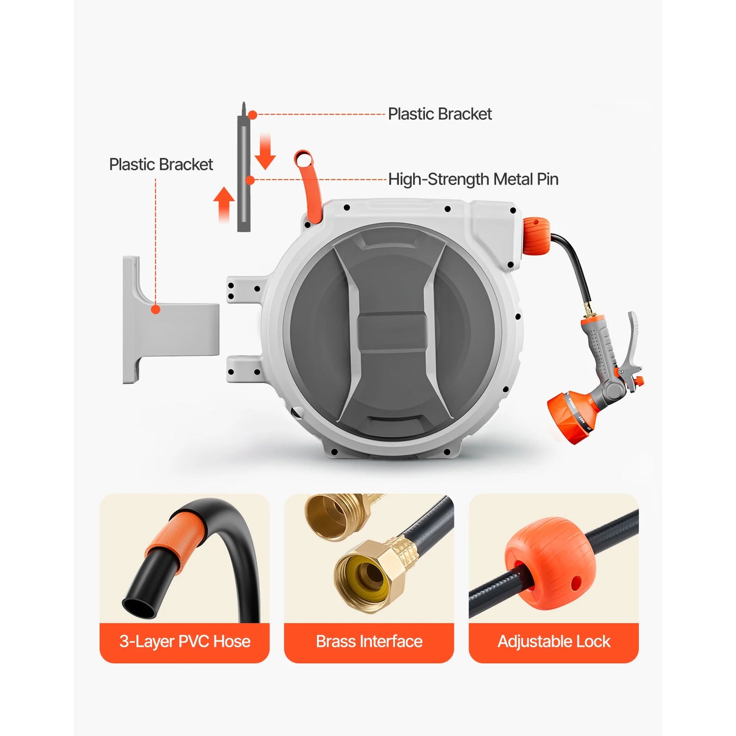 Garden Hose Reel Retractable Wall Mounted 3/4 IN