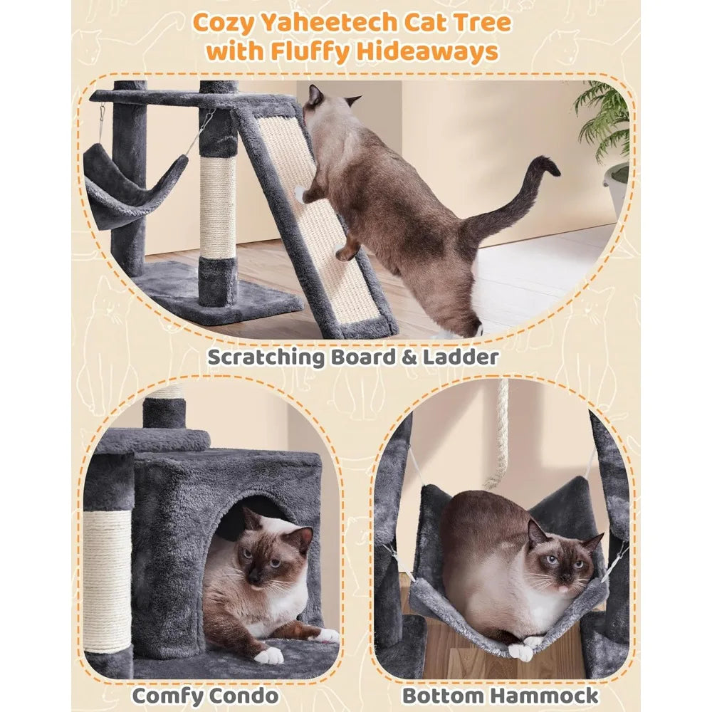 63" Cat Tree w/Sisal Scratching Posts, Condo, Hammock, Dangling Ball