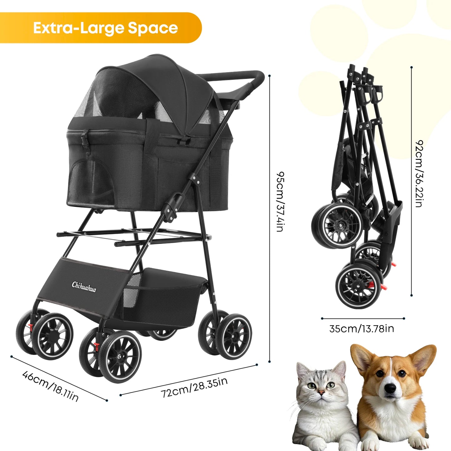 3 in 1 Pet Stroller for Medium Dogs Cats