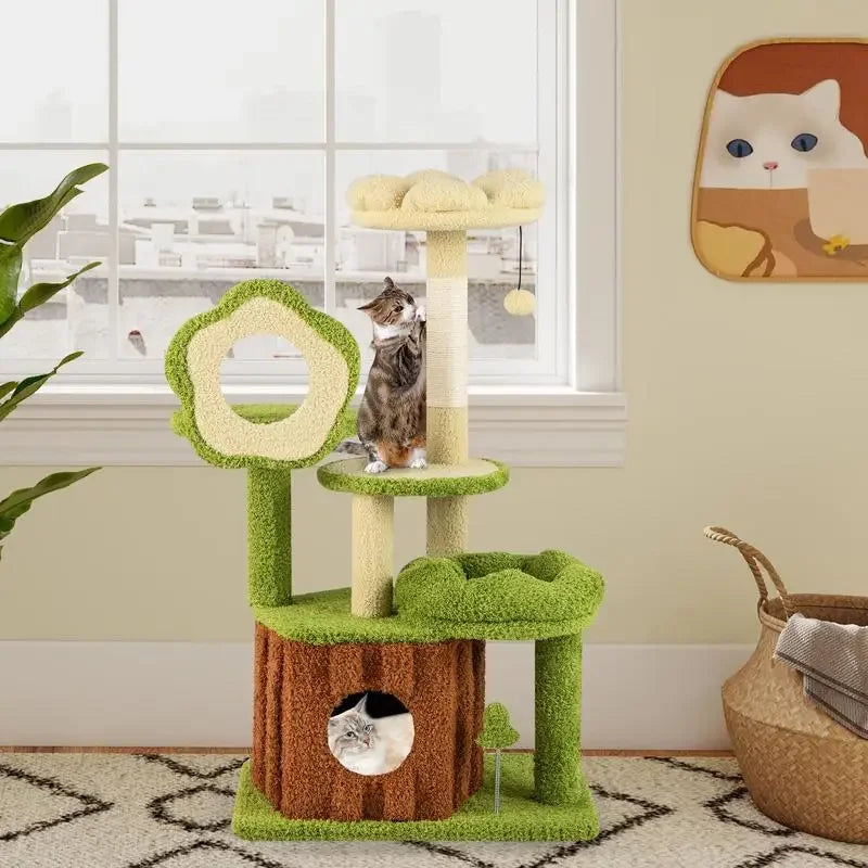 Cat Tree Multi-level Tower with Trunk Condo-Green