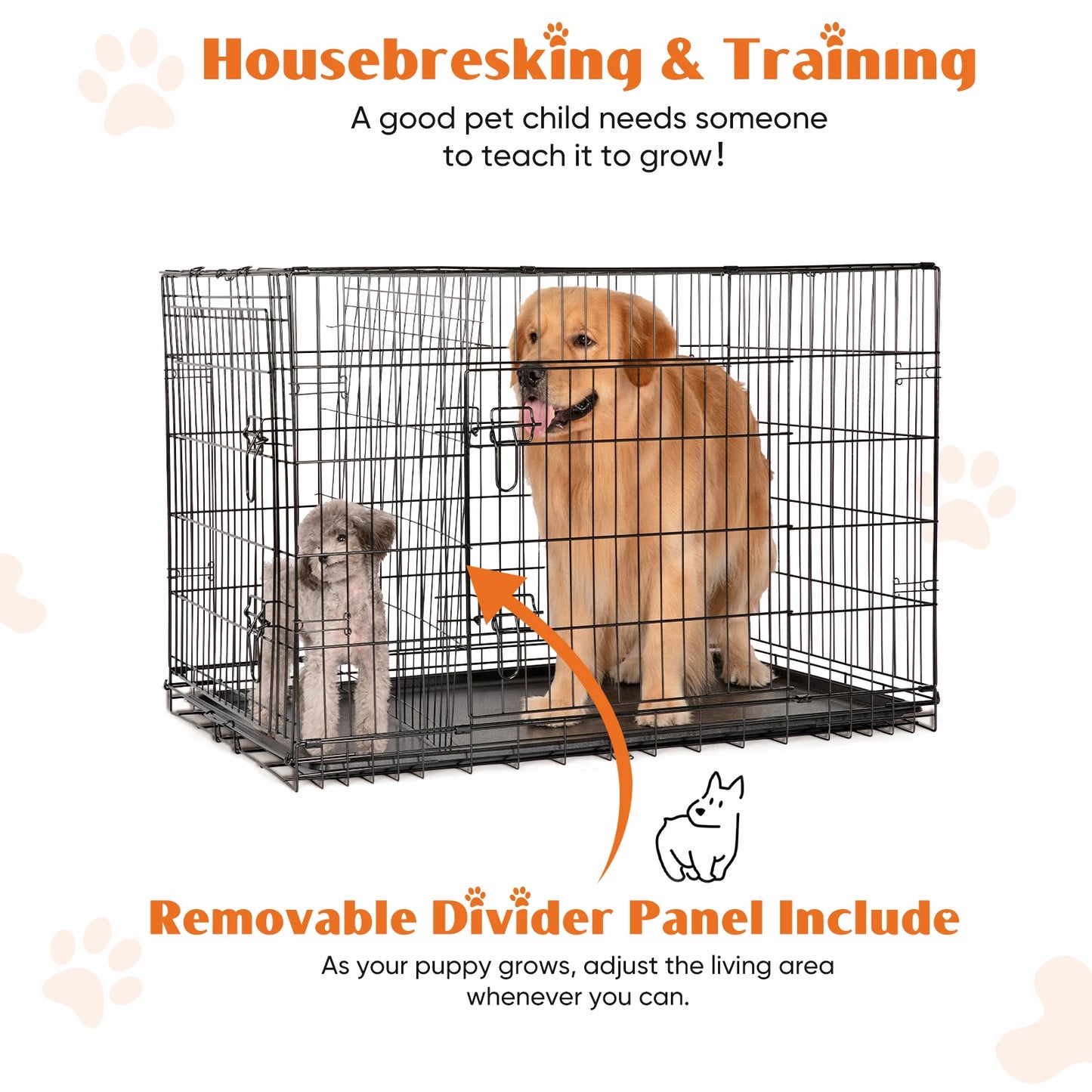 36/42/48 Inch Double Door Folding Metal Wire Dog Cage