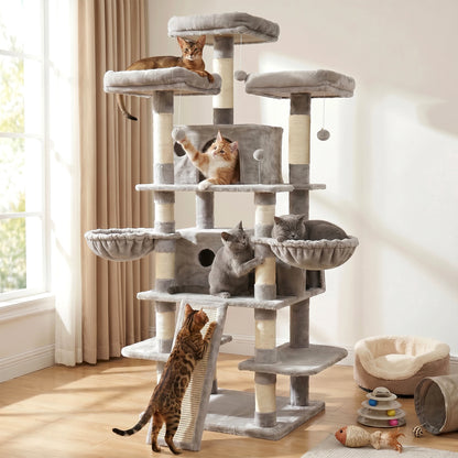 173cm 68in Cat Tree Tower, 2 Condos 3 Perches Scratching Post