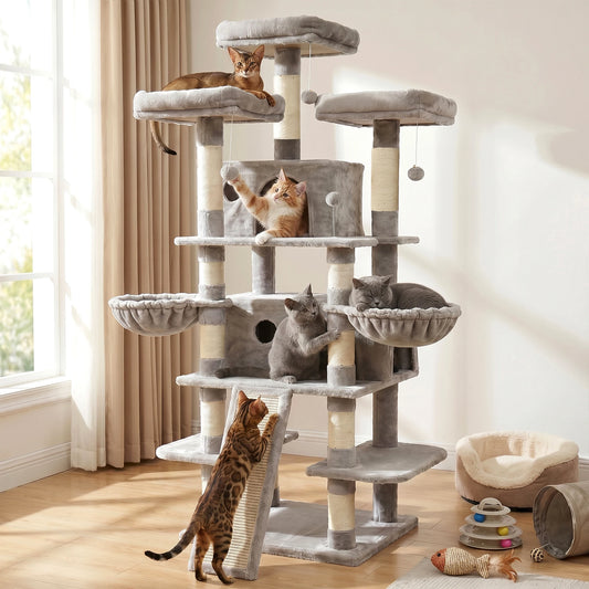 173cm 68in Cat Tree Tower, 2 Condos 3 Perches Scratching Post
