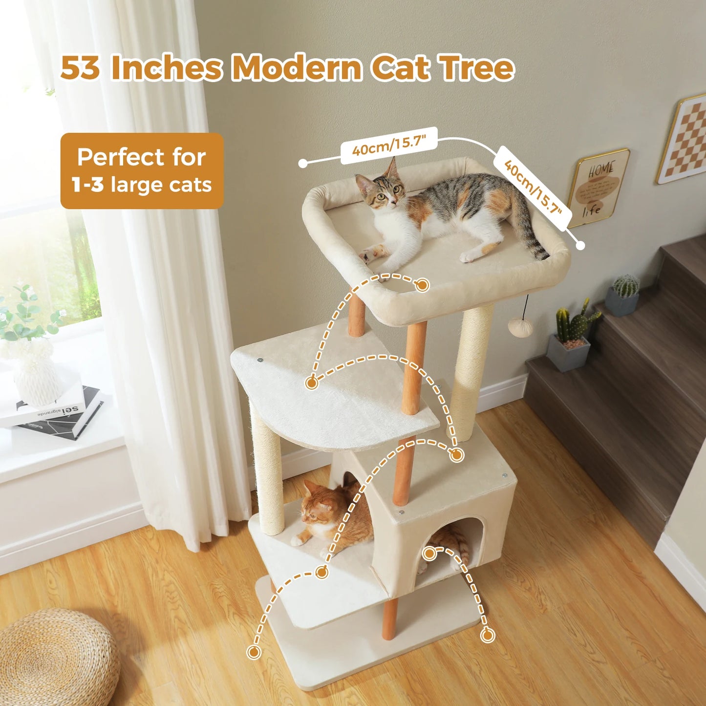 Modern Cat Tree for Indoor Cats, Multi-Level