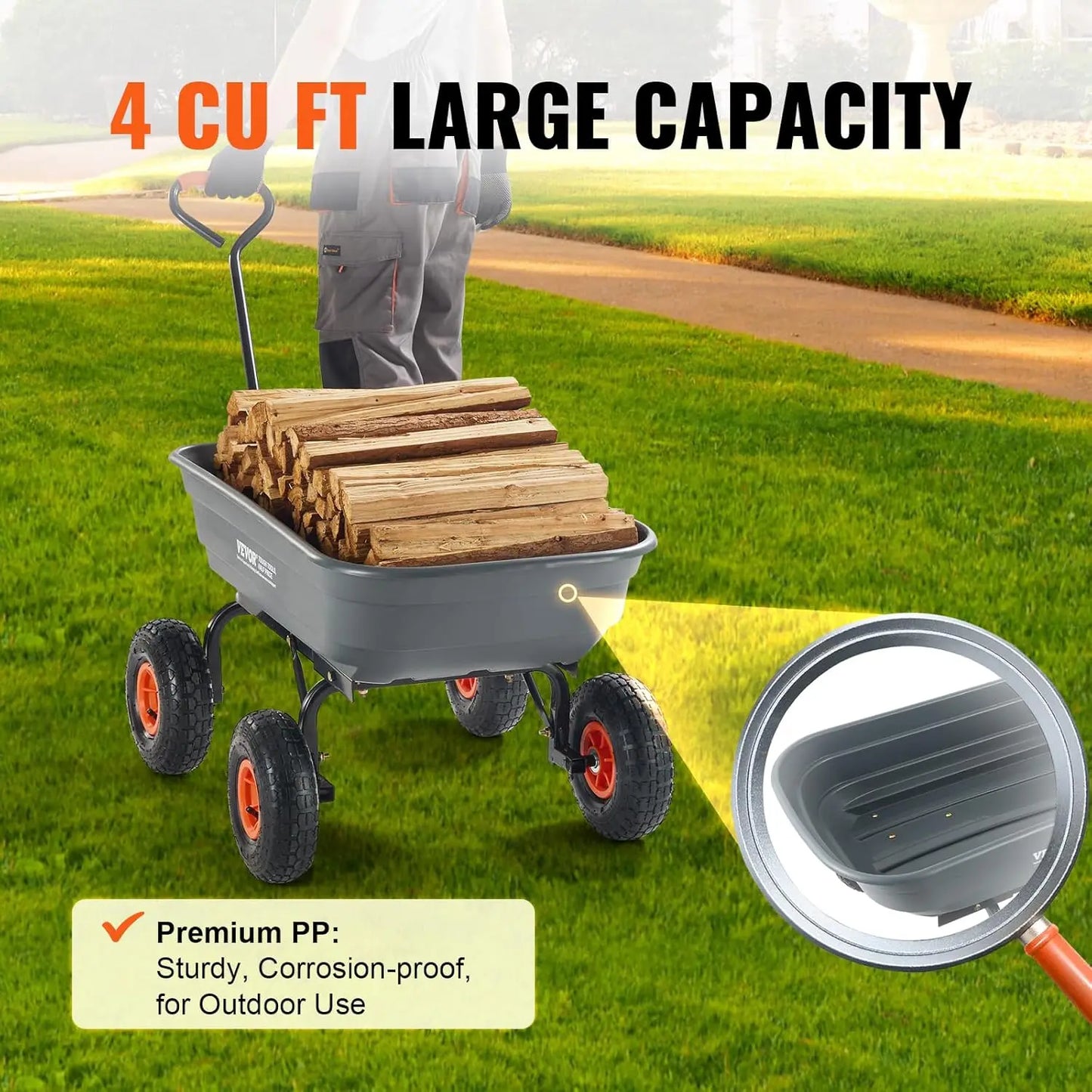 4 Cu.Ft. 600lbs Poly Garden Dump Cart,