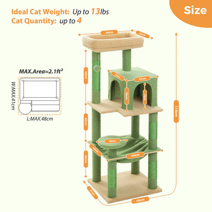 Cat Tree Tower with Metal Frame Hammock, Condo