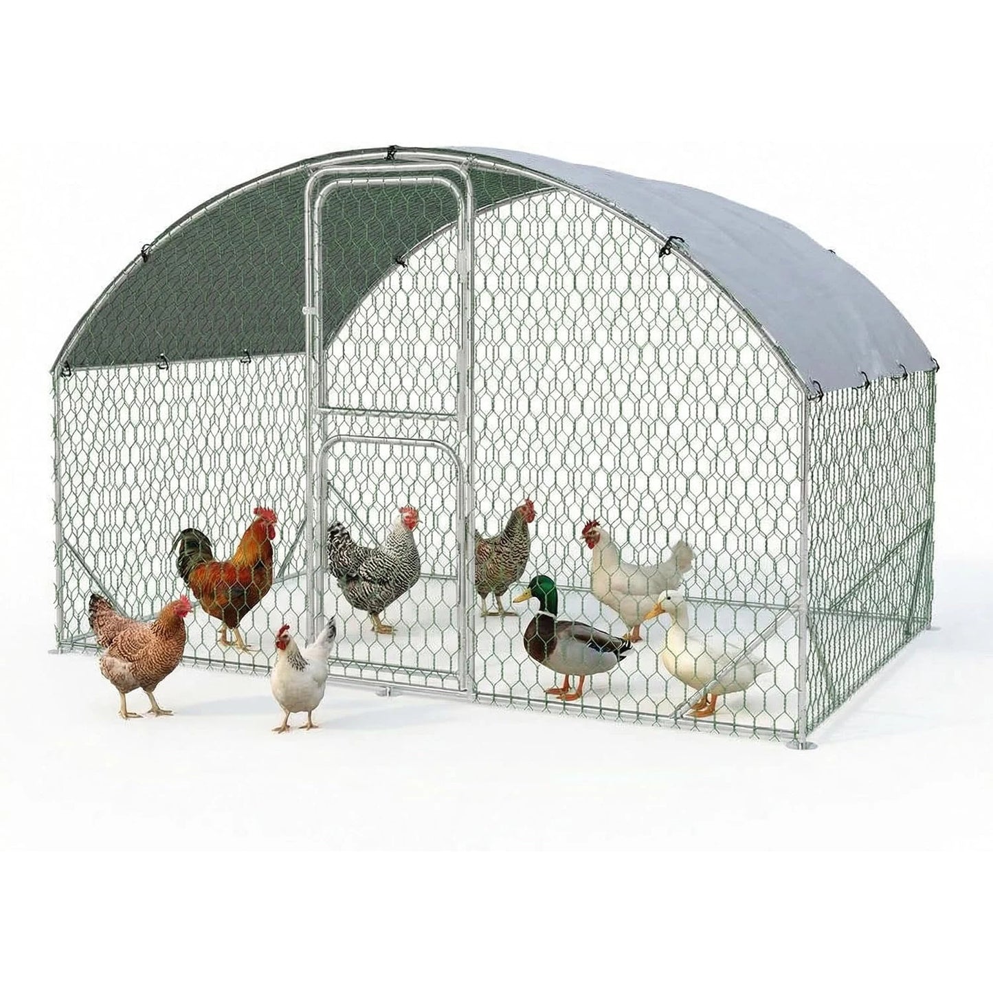 Metal Chicken Coop Walk-in Poultry Cage 9.8 x 6.5 x 6.5ft