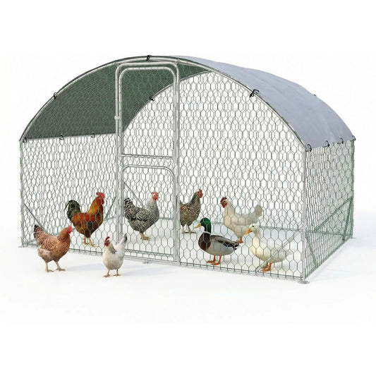 Metal Chicken Coop Walk-in Poultry Cage 9.8 x 6.5 x 6.5ft
