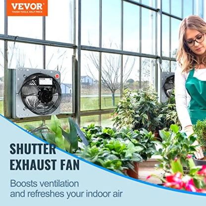 10'' Shutter Exhaust Fan, High-speed 820 CFM, Aluminum Wall Mount Attic Fan with AC-motor, Ventilation and Cooling for Greenhou