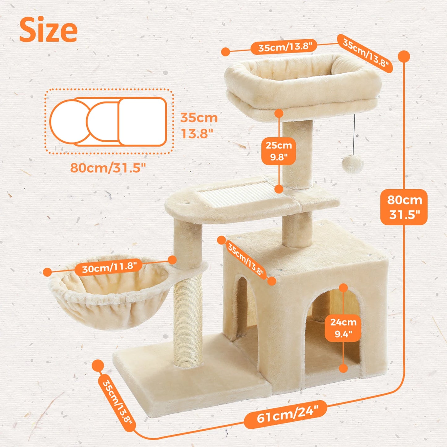 Cat tree Tower for Indoor Cats, Scratching Posts, Hammock, Top Perch