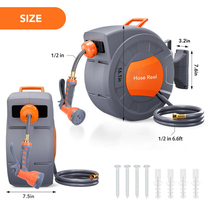 Retractable Garden Hose Reel 65/ 100 ft, Wall Mounted,