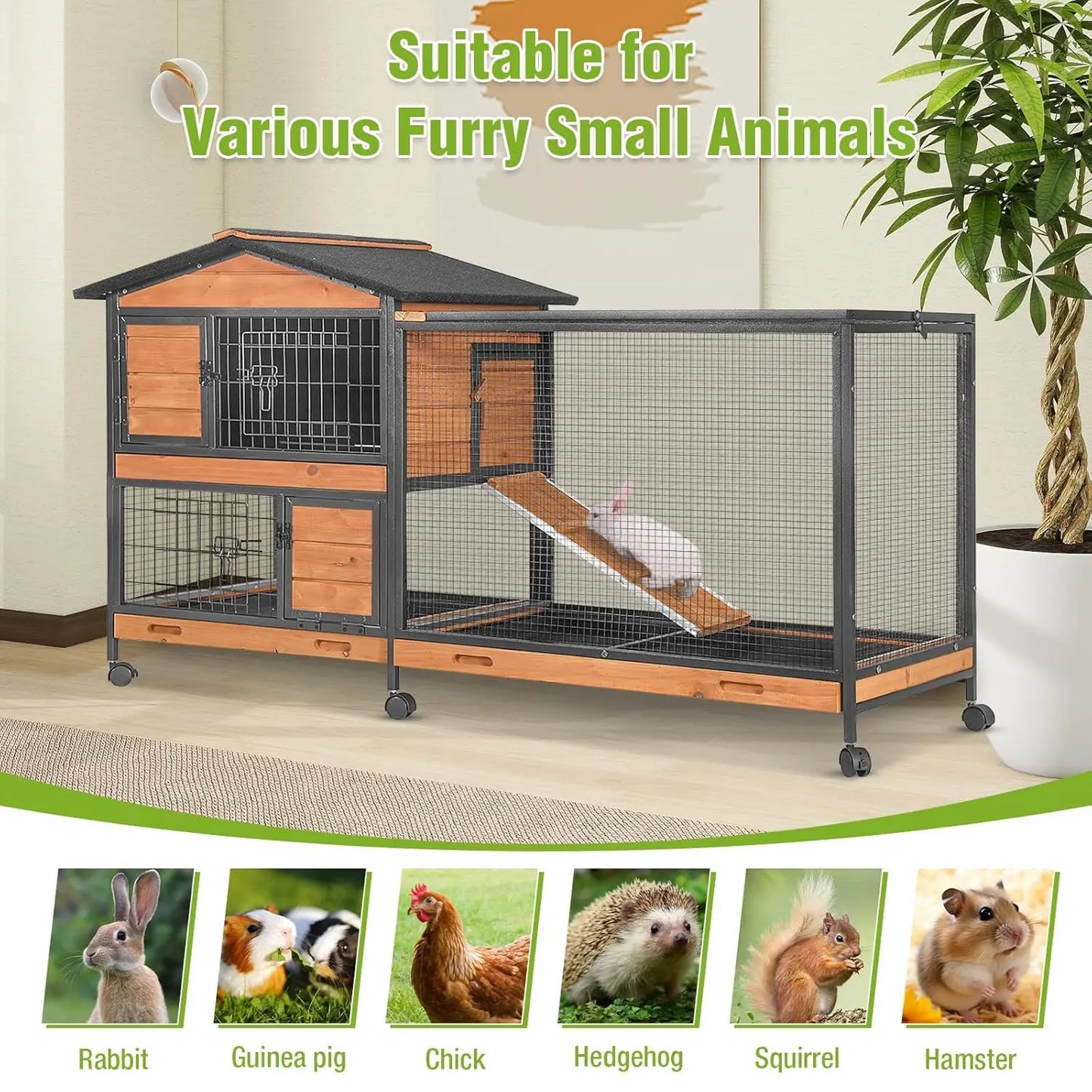 2-Story 62" Rabbit Hutch w/ Metal Frame Indoor/Outdoor
