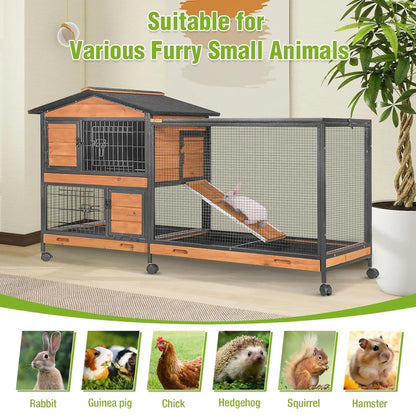 2-Story 62" Rabbit Hutch w/ Metal Frame Indoor/Outdoor