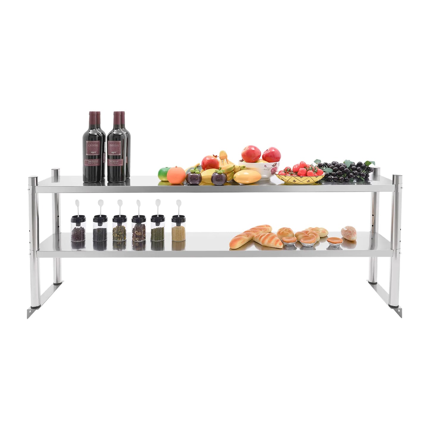 Stainless Steel Shelving, 2 Tier Adjustable 60.2*15.7*3.5in