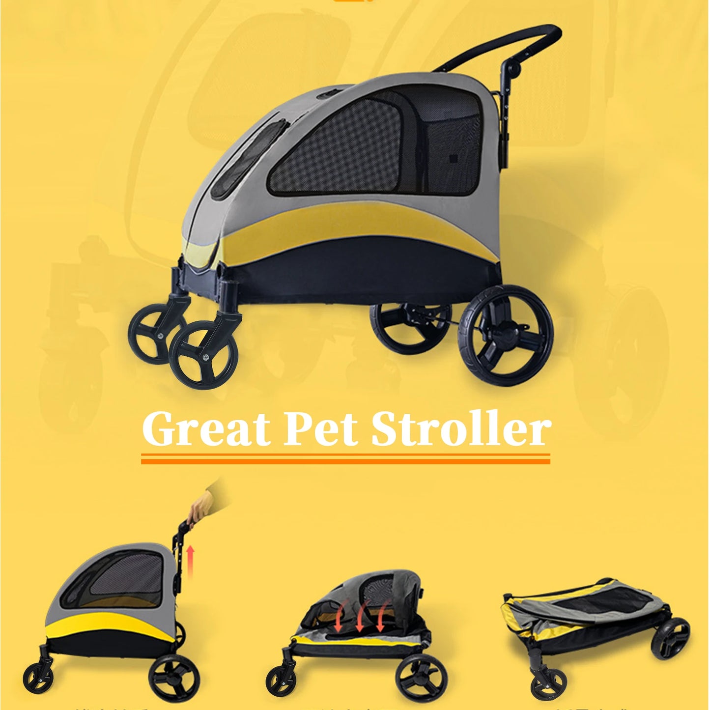 Portable Large Dog Stroller 4 Wheels