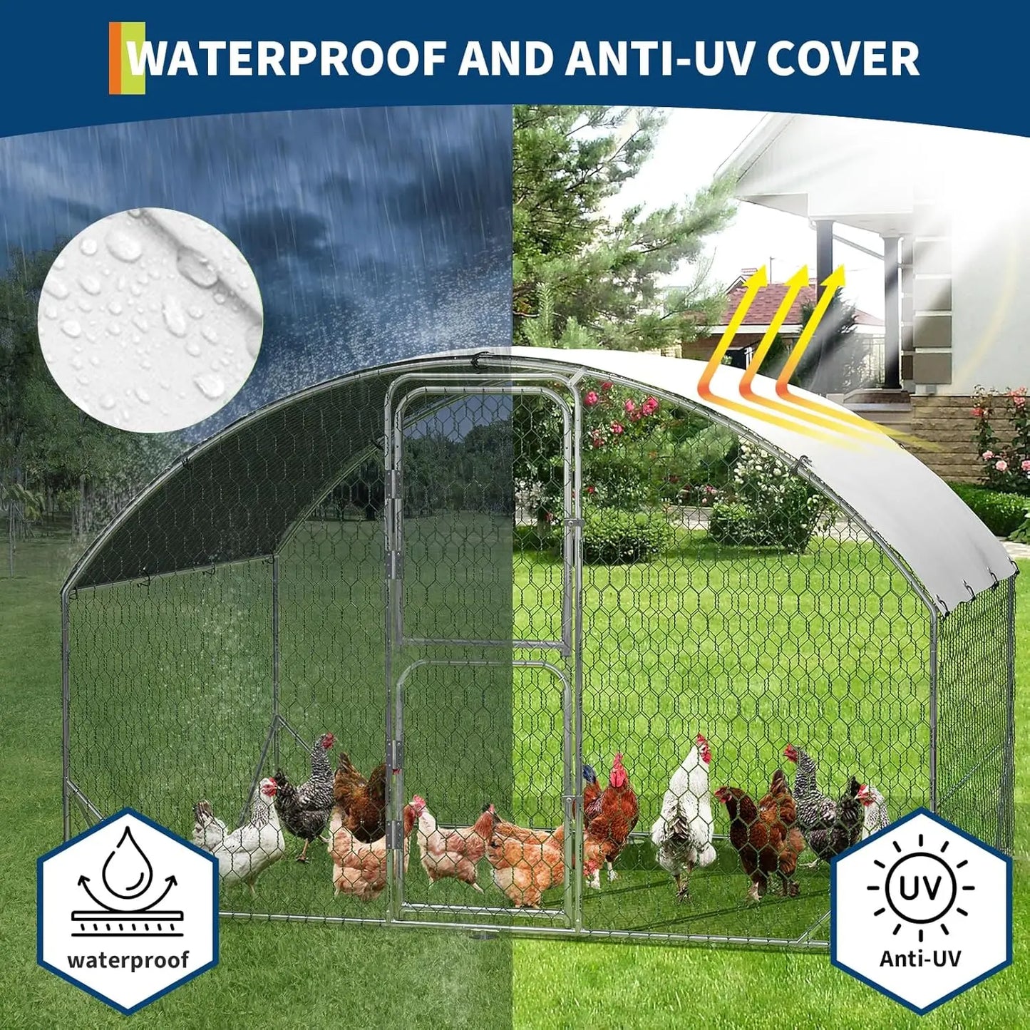Metal Chicken Coop Walk-in Poultry Cage 9.8 x 6.5 x 6.5ft
