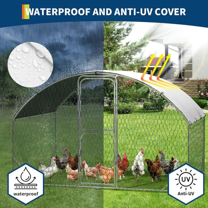 Metal Chicken Coop Walk-in Poultry Cage 9.8 x 6.5 x 6.5ft
