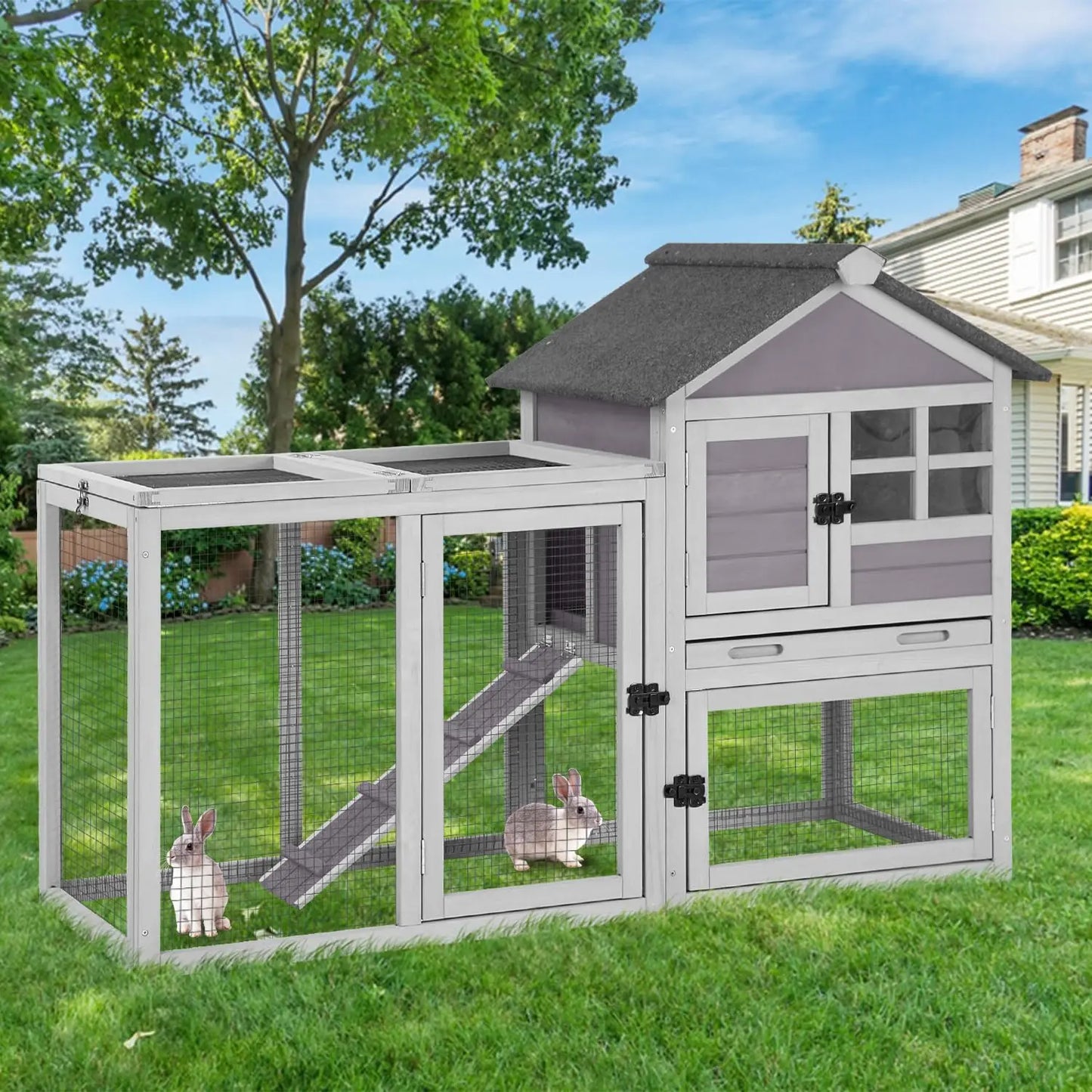 2-Story 62" Rabbit Hutch w/ Metal Frame Indoor/Outdoor