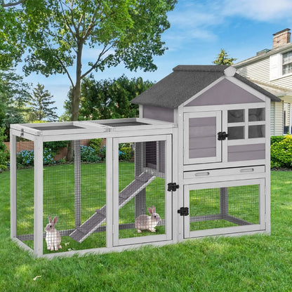 2-Story 62" Rabbit Hutch w/ Metal Frame Indoor/Outdoor