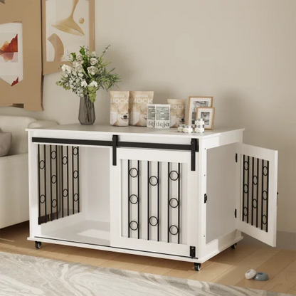 39.37'' White Indoor Dog Crate End Table