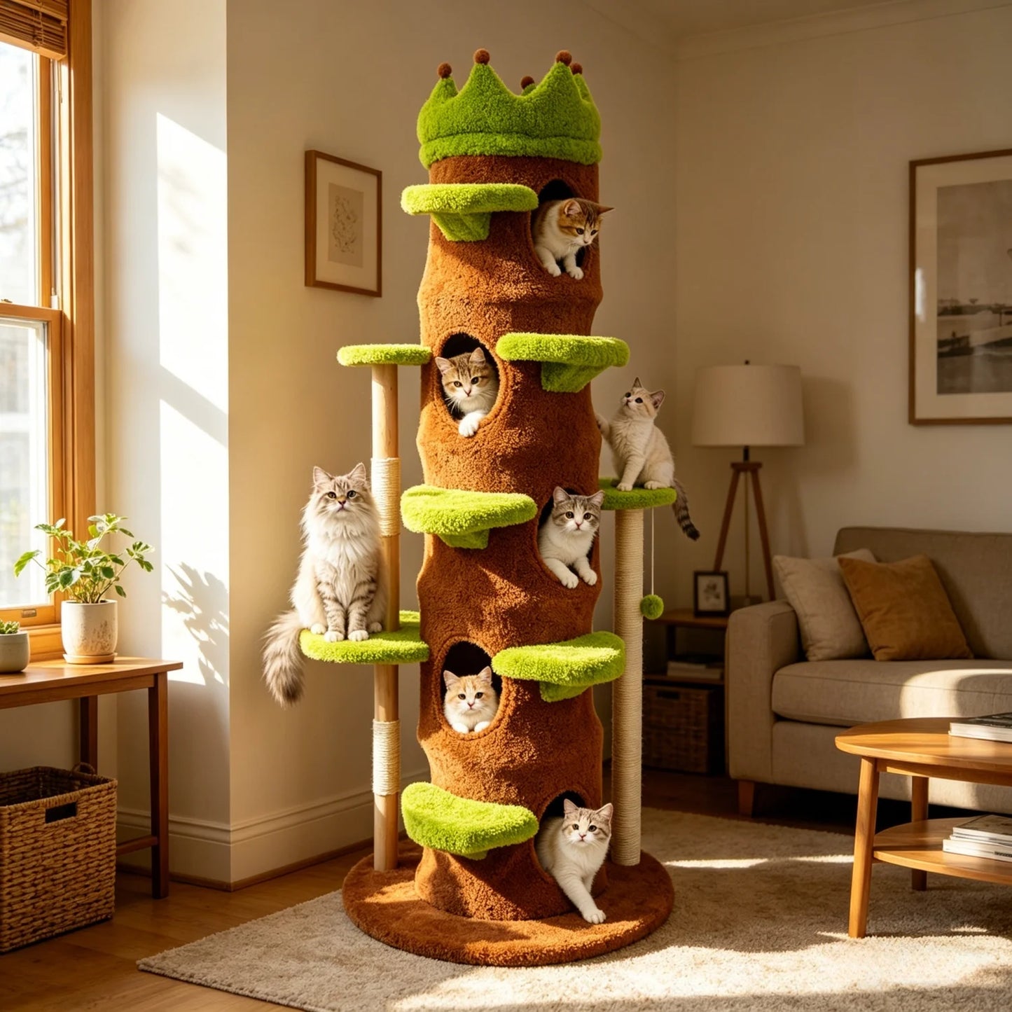187CM Tall Cat Tree Tower, Green Perch Condo