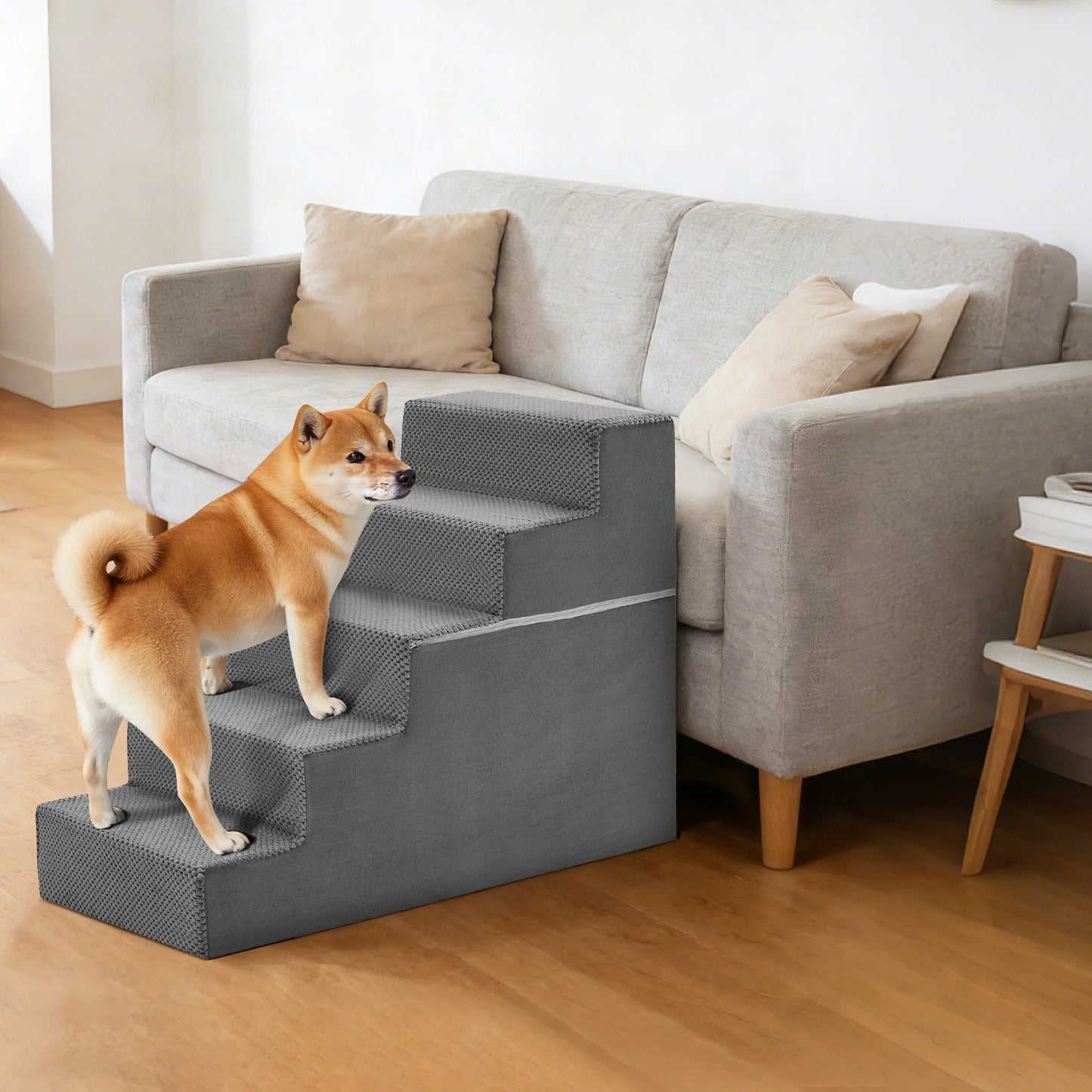3-5 Step Right Angled Foam Dog Stairs Washable